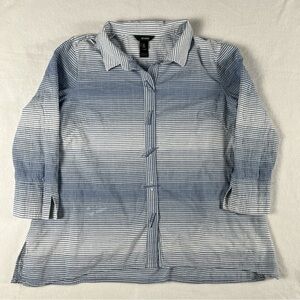 Ali Miles Women’s Tunic Button Up Blouse Top Blue White Striped XL Top